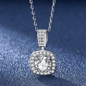 【米蘭精品】現貨+預購 頂級莫桑鑽石項鍊925純銀女項鍊鎖骨鍊項鏈情人節禮物-1克拉方包設計74lq75