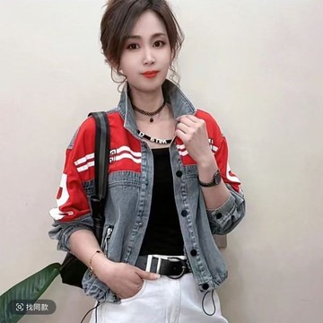 衣時尚 牛仔外套 印花外套 牛仔上衣 中大尺寸M-3XL新款牛仔拼接外套寬鬆百搭潮流印花上衣-6687.