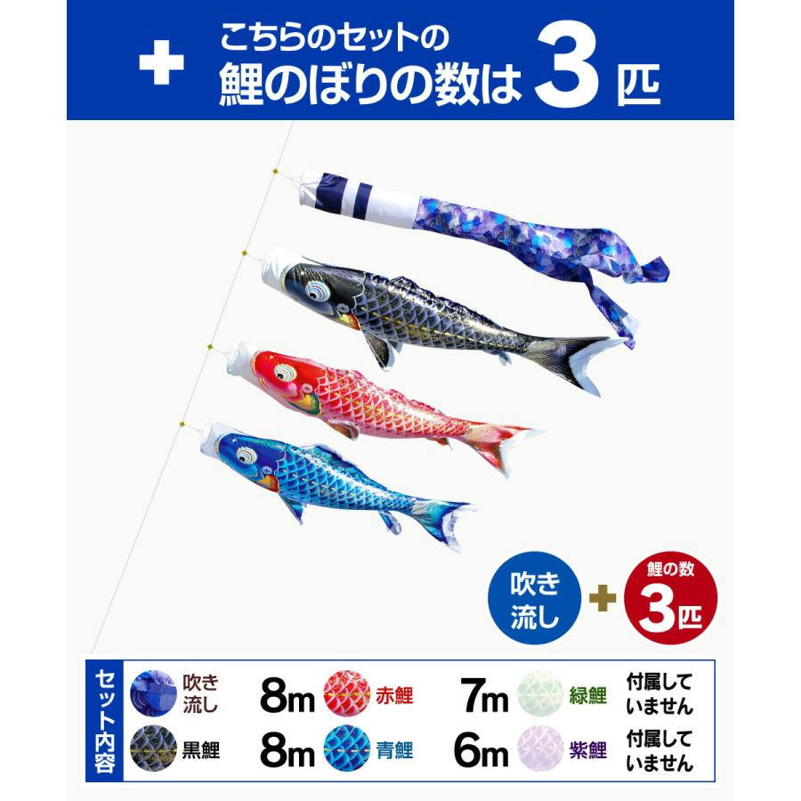 鯉のぼり 庭用 こいのぼり 徳永鯉のぼり 千寿 8m 6点セット 庭園 大型セット ポール 別売