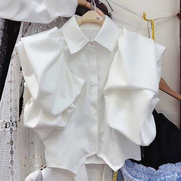 泡泡袖雪紡短袖襯衫女2025年夏季新款寬松短款設計感小眾襯衣上衣