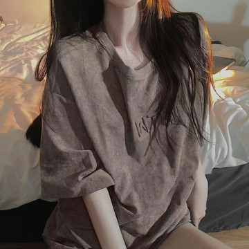 凹凸立體字母印花短袖t恤女2022夏季美式復古寬松設計感小眾上衣