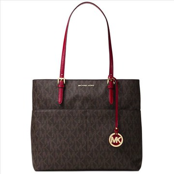 MICHAEL KORS 防水硬皮革 四口袋肩背托特包(酒紅)