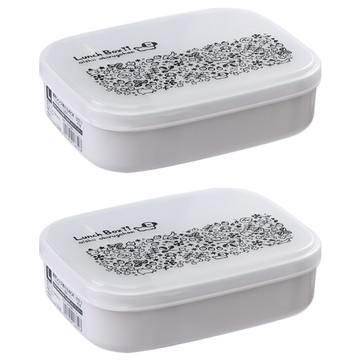 NAKAYA 日本時尚花紋便當盒保鮮盒 附分隔板 白色650ml 2入組  1組