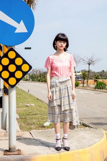 moi non plus 藍格紋不對稱裙 - 義大利面料