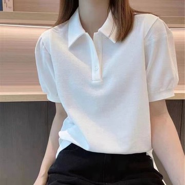 胖mm大碼洋氣泡泡袖polo領短袖t恤夏季新款顯瘦純棉女裝上衣200斤大尺碼女裝 大碼上衣上衣 短袖 AJ210
