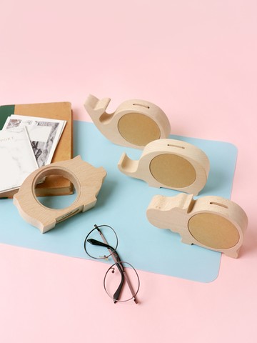 簡約木質動物造型存錢筒手機支架