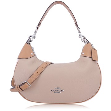 COACH 精製鵝卵石紋皮革 / MARA HOBO 斜背 兩用包(米白)