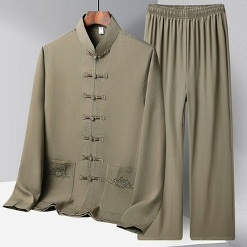 【巴黎精品】現貨+預購 新中式唐裝套裝中國風襯衫長袖冰絲上衣長褲休閒男裝-盤扣漢服男裝7色a1kr2