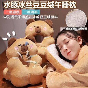 新款夏季多用水豚卡皮巴拉午睡枕辦公室學生汽車午休神器睡覺趴枕
