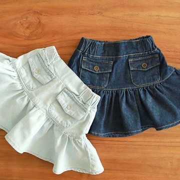 Mini baby🌷夏季兒童純棉韓版牛仔洗水純色女童寶寶小孩短裙半截裙子