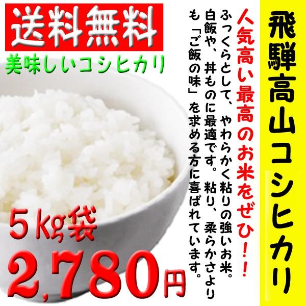 お米 岐阜県 飛騨 高山 コシヒカリ 100％ 5kg袋 送料無料 こしひかり