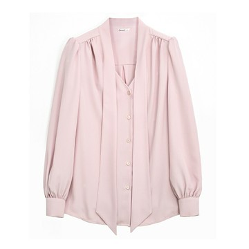 【巴黎精品】現貨+預購 襯衫長袖上衣-捏褶飄帶抗皺純色女裝2色a1gv1