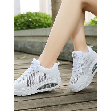 網鞋新品夏季鏤空搖搖鞋女飛織透氣廣場舞蹈鞋中跟軟底運動休閑鞋