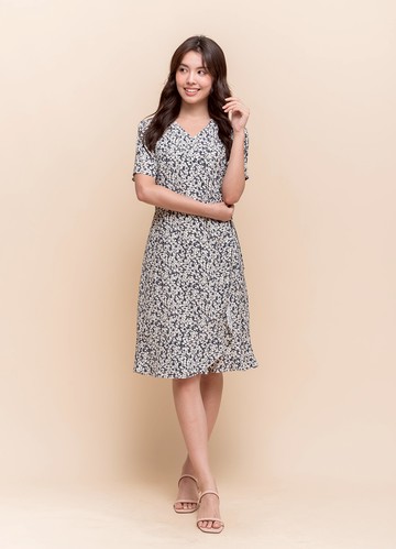 意象揮灑印花側綁帶洋裝