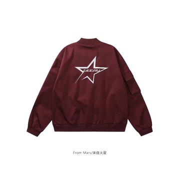 From Mars新的旅程 美式潮酷字母星星刺繡夾克外套寬松休閑情侶bf