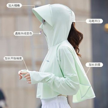 冰絲防曬衣女士長袖披肩防紫外線透氣連帽防曬服夏季涼感薄款防曬