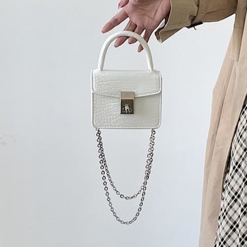 小眾高級感鎖扣小方包2022新款鱷魚紋時尚方形鏈條單肩包斜挎包潮