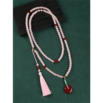 中國風108顆朱砂串珠斜挎鏈長款項鏈新中式文藝復古女流蘇毛衣鏈