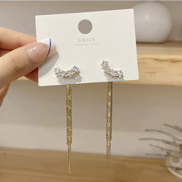 BBHONEY 輕奢高級感氣質百搭水晶星星流蘇垂墜式耳環
