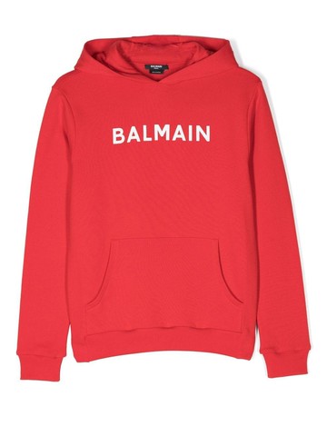 Balmain Kids - logo-print long-sleeve hoodie - kids - Cotton/Cotton - 10 - Red