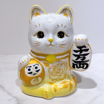 【金達富貓】日本清水燒招財貓 | 達摩 花結晶 黃白 体花