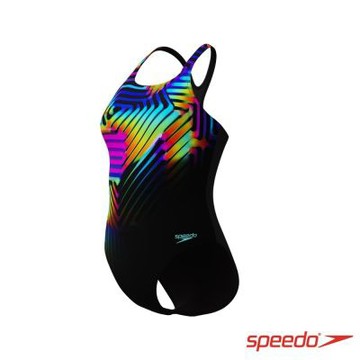SPEEDO 官方旗艦店 女 運動連身泳裝Medalist 黑/彩虹