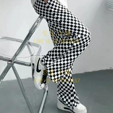 冰絲闊腿褲女夏季薄款高腰垂感小個子休閒棋盤格子直筒褲【繁星小鎮】