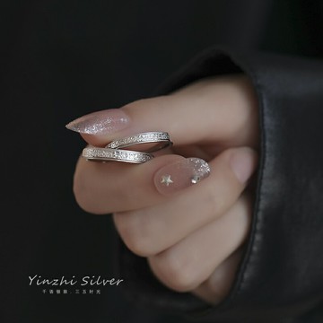 S925銀素圈情侶戒指女小眾設計冷淡風一對戒高級感輕奢精致指環