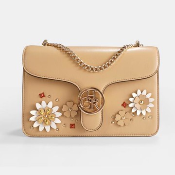 Sp house 雛菊太陽花清新繡線小方包單肩側肩背包(杏色)