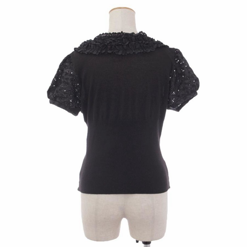 René - 121★美品★Rene　パール　ニットカーディガン　半袖　 ブラック　38 René - Rene(ルネ) カーディガン サイズ34 S レディース - 黒