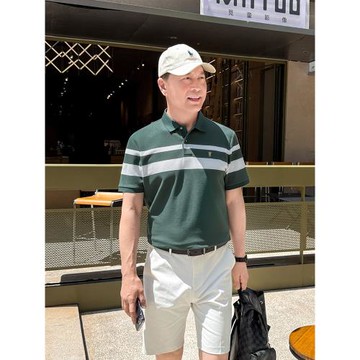 夏季短袖T恤中老年男士絲光棉條紋polo衫中年人爸爸商務休閑上衣