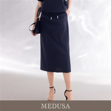 現貨【MEDUSA 曼度莎】深藍水鑽小字休閒切接直筒裙（M-XL）｜長裙穿搭 直筒裙 休閒穿搭