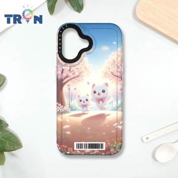 TRON IPHONE 16 櫻花插畫風格白貓咪 防摔 MAGSAFE 磁吸 太空載具殼 透白 手機殼