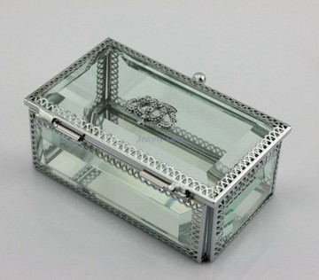 歐式宮廷裝飾品 皇冠玻璃首飾盒永生花飾品收納盒金色銀色可選