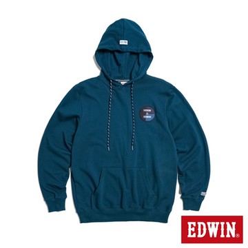 EDWIN 男裝 再生系列 圓徽章圖騰連帽長袖T恤-苔綠色