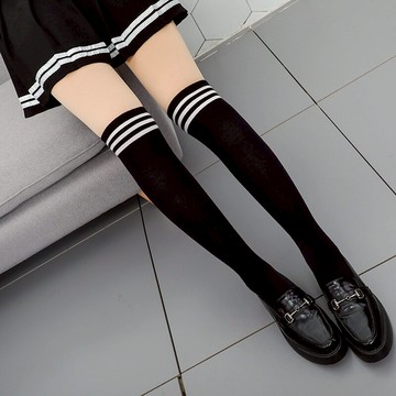 長腿襪女秋冬學院風過膝黑色條紋學生長筒襪打底少女襪子