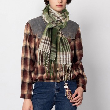 【Icare】墨綠蘇格蘭格紋流蘇圍巾(F) | 格紋圍巾 圍巾配件