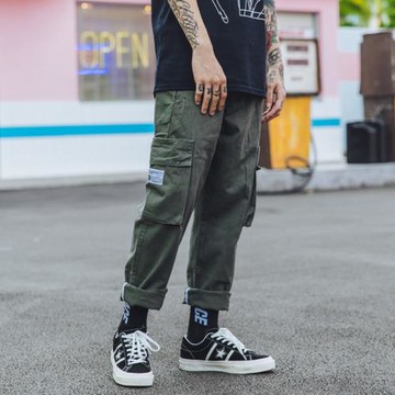 潮牌工裝褲男長褲多口袋四季青少年日系寬松直筒休閑褲余文樂褲子