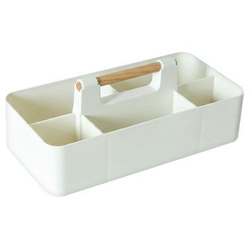 E.City 手提可疊加桌上分隔收納盒 化妝瓶/飾品/文具/廚衛用品收納 木+PP材質 32*8*15cm  白色  1個