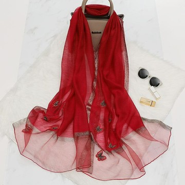 【巴黎精品】現貨+預購 絲質絲巾羊毛圍巾-蝴蝶刺繡釘珠絲滑女配件11色a1gt34