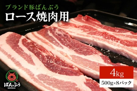 ブランド豚「ばんぶぅ」小分け ロース焼肉用 4kg（500g×8パック） 冷凍便 4キロ 豚肉 豚ロース 豚ローススライス肉 焼き肉用 やき肉用 やきにく用 ヤキニク用 薄切り肉 うす切り肉 ブタ肉 国産 茨城県産 ギフト プレゼント お祝い ４２－ＡＩ