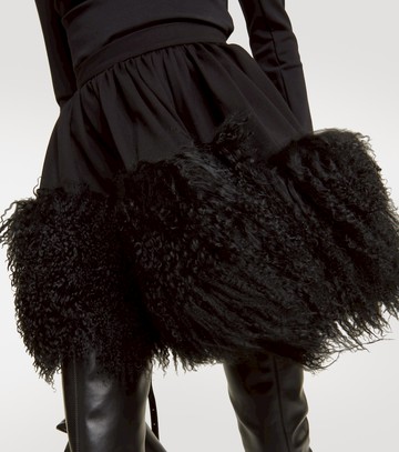 David Koma Jersey and shearling miniskirt