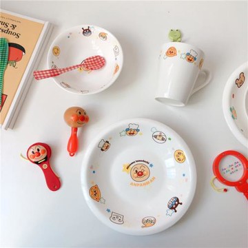 卡通可愛面包超人陶瓷家用菜盤子早餐碟兒童餐具吃飯碗米飯碗
