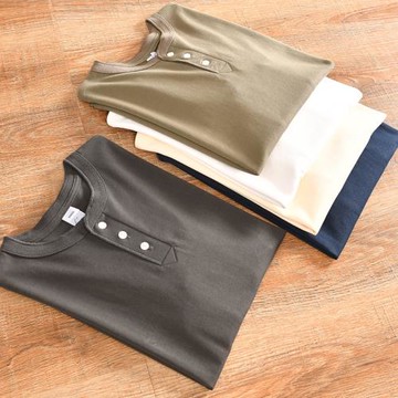 【300克精硫棉+美式復古！ODM訂單】秋冬季男士亨利領純色長袖T恤