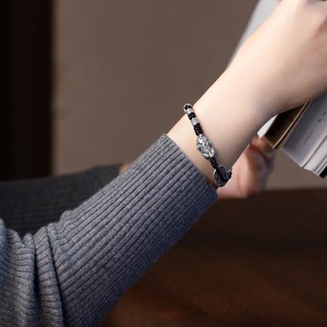 足銀999五帝錢手串純銀招財編繩貔貅手鏈宮廷風盤纏錢串子手環男