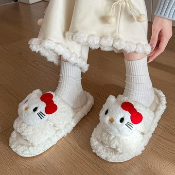 kitty棉拖鞋🎀 凱蒂貓居家棉拖女可愛加絨冬季保暖鞋拖鞋一字拖冬季棉鞋 凱蒂貓拖鞋 可愛拖鞋 棉拖 外穿拖鞋 保暖拖鞋