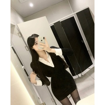 🇰🇷Korea韓國連線·正韓 愛心釦翻領襯衫洋裝 連身裙 連身洋裝 襯衫洋裝 翻領洋裝 假兩件式 合身洋裝 氣質