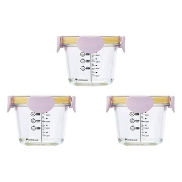 LocknLock 樂扣樂扣 Little Luv Dear系列 圓形密封蓋副食品容器  260ml  薰衣草紫  3入