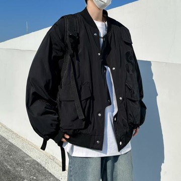 港風不規則外套男生春秋新款設計感bf棒球服潮牌痞帥休閑工裝夾克