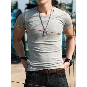 運動健身彈力純色修身t恤男潮短袖緊身丅恤跑步肌肉訓練吸汗體桖